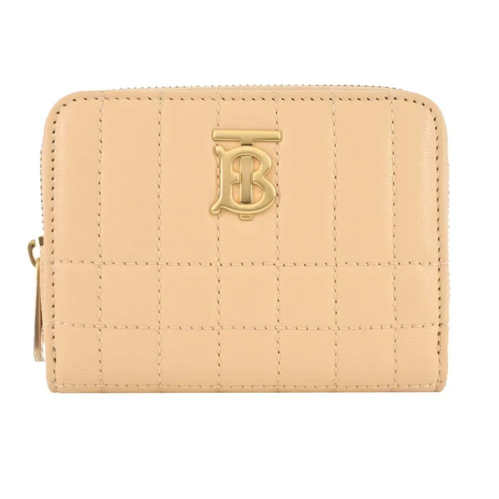 BURBERRY  Lola TB LOGO格紋絎縫羔羊拉鍊零錢包(任選) 歷史價格詳細信息