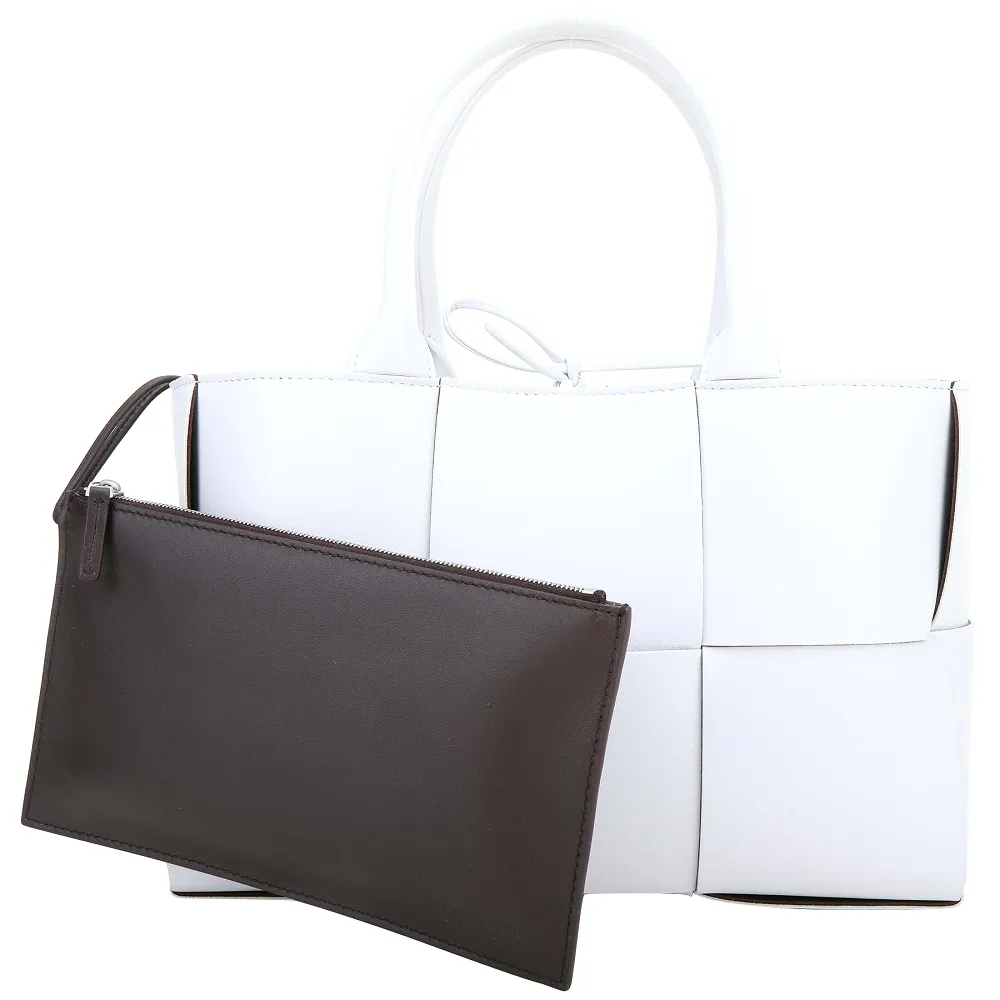 BOTTEGA VENETA Arco 48 寬編織光滑小牛皮翻蓋托特包(焦糖棕) 歷史價格詳細信息