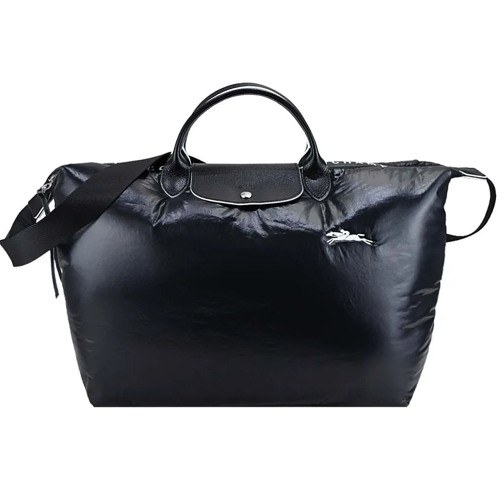 LONGCHAMP LE PLIAGE ALPIN系列尼龍帆布刺繡短把兩用水餃包(小/黑) 歷史價格詳細信息