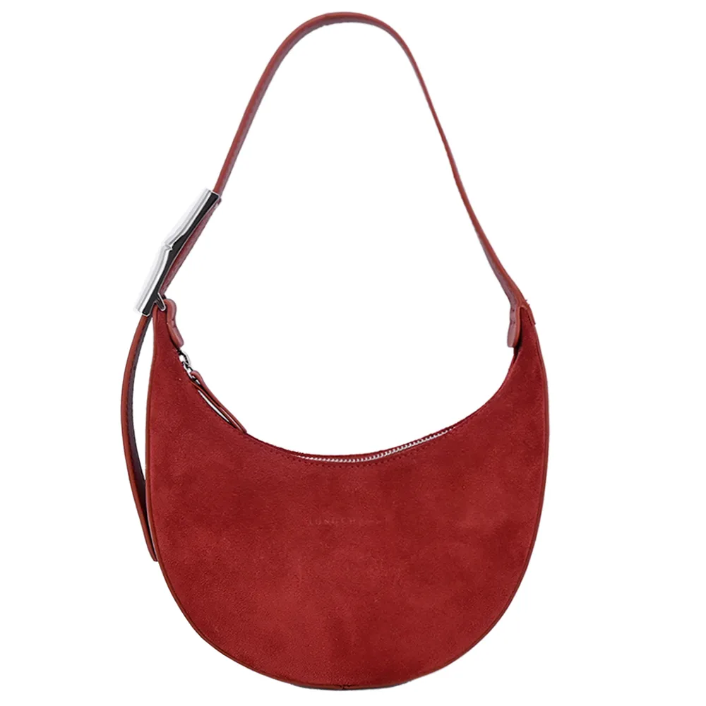 LONGCHAMP ROSEAU ESSENTIAL系列麂皮半月形單肩包(小/赤褐) 歷史價格詳細信息