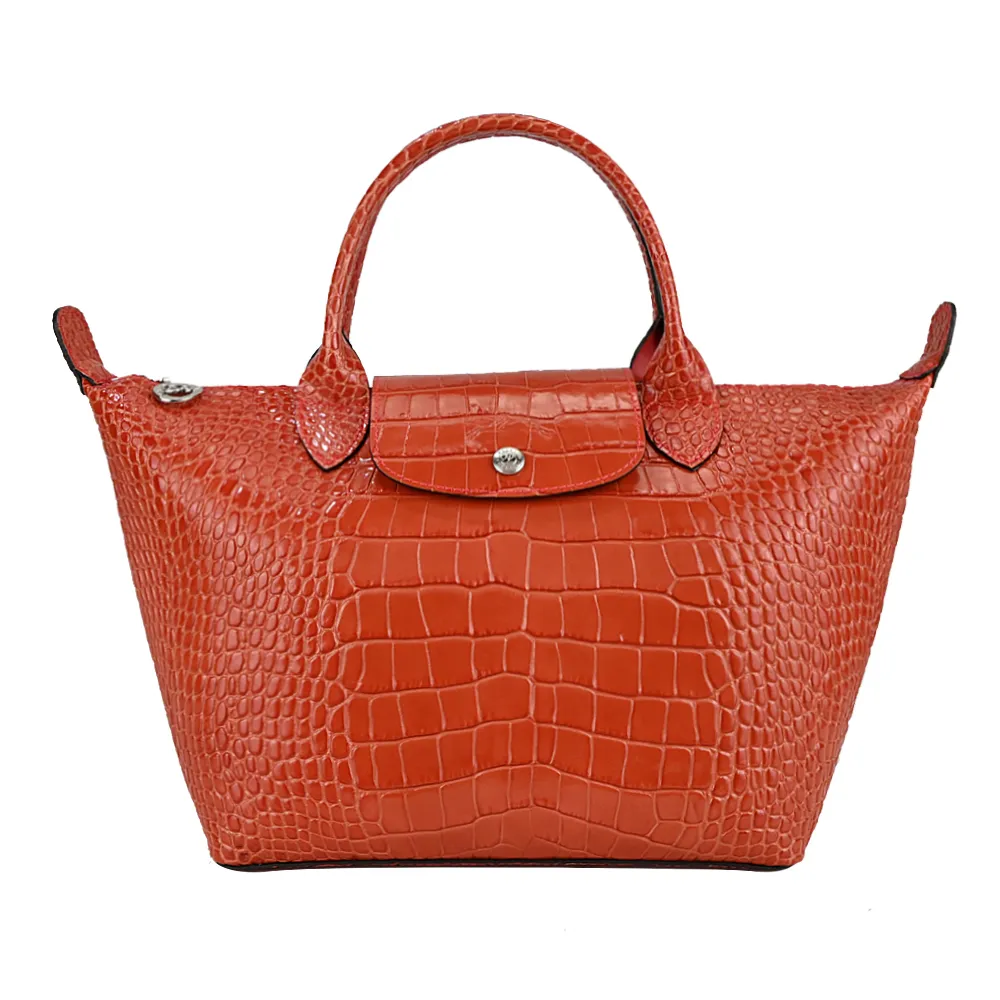 LONGCHAMP LE PLIAGE CUIR系列亮面鱷魚紋牛皮手提水餃包(小/暗灰藍) 歷史價格詳細信息