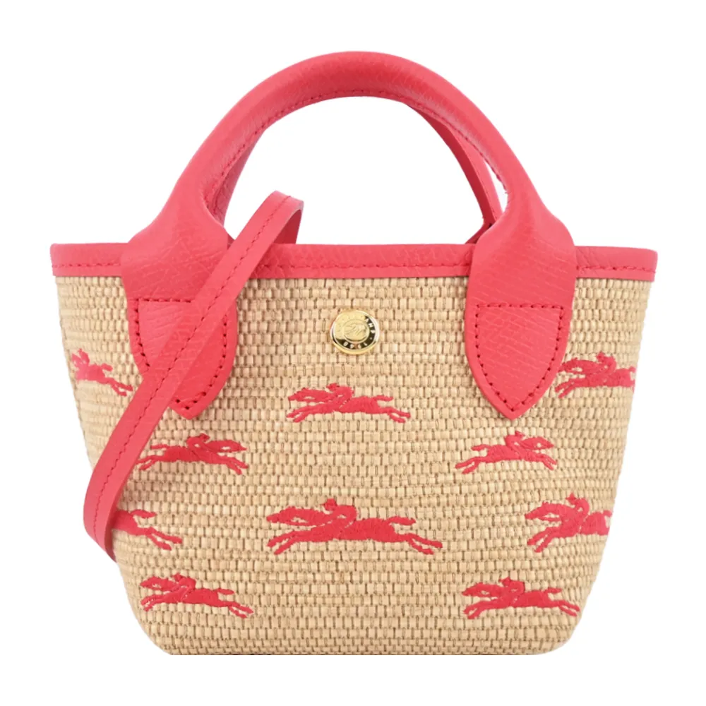 LONGCHAMP LE PANIER PLIAGE系列編織碎花奔馬兩用包(小/黃) 歷史價格詳細信息