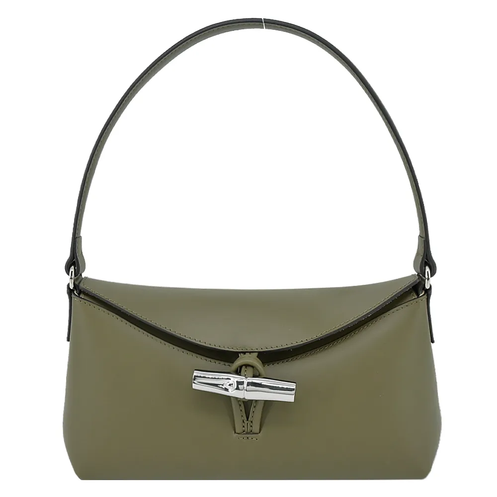 LONGCHAMP LE ROSEAU系列金屬竹節牛皮兩用水桶包(迷你/卡其綠) 歷史價格詳細信息