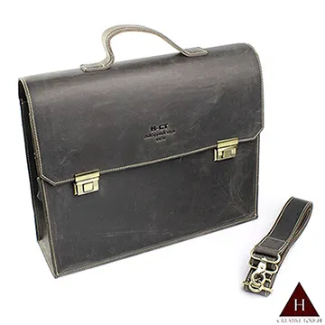 【H-CT】瘋馬皮深灰硬挺設計真皮手提斜背公事包(UM1523-Z) 歷史價格詳細信息