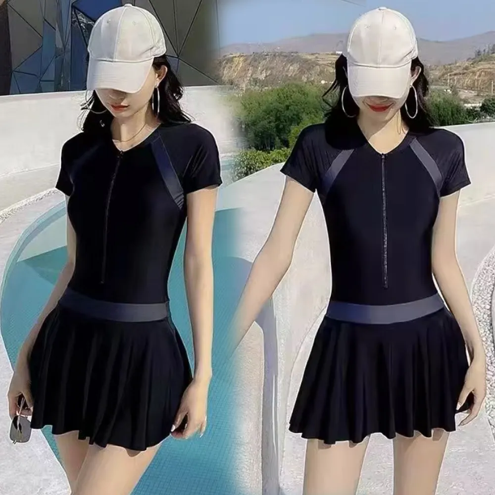 比基尼妮.泳衣短袖連身東芝前拉鍊連身泳衣泳裝(M-2L) 歷史價格詳細信息