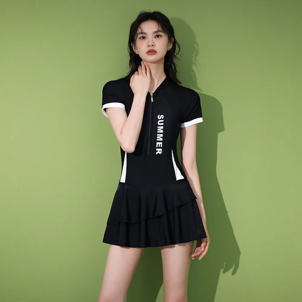 比基尼妮.泳衣短袖連身東芝前拉鍊連身泳衣泳裝(M-2L) 歷史價格詳細信息