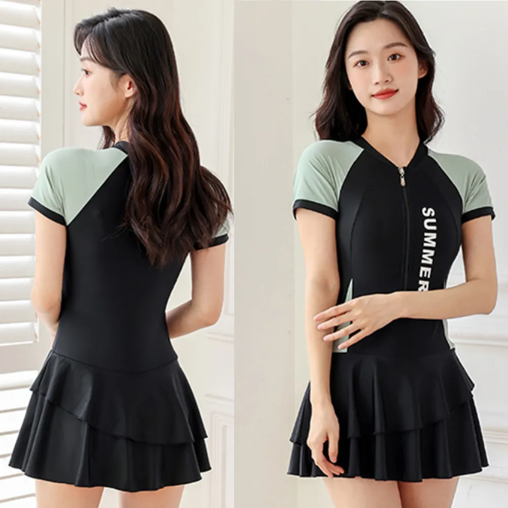 比基尼妮.泳衣短袖連身東芝前拉鍊連身泳衣泳裝(M-2L) 歷史價格詳細信息