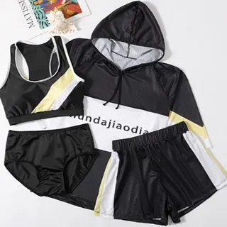 比基尼妮.泳衣大碼泳裝爾源短袖四件式網洞游泳衣比基尼(M-4L) 歷史價格詳細信息