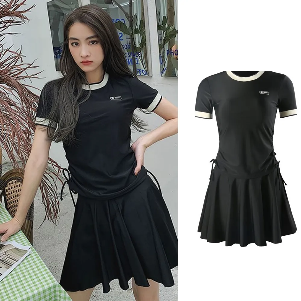 比基尼妮，泳衣泳裝意美斜袖連身泳衣裙腰線空泳裝(M-2L) 歷史價格詳細信息