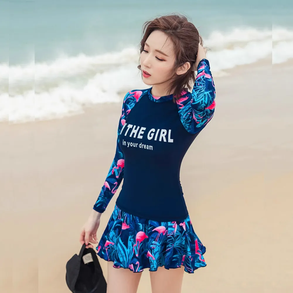 比基尼妮.裕美後拉鍊長袖泳衣花二件式短裙泳裝(M-3L) 歷史價格詳細信息