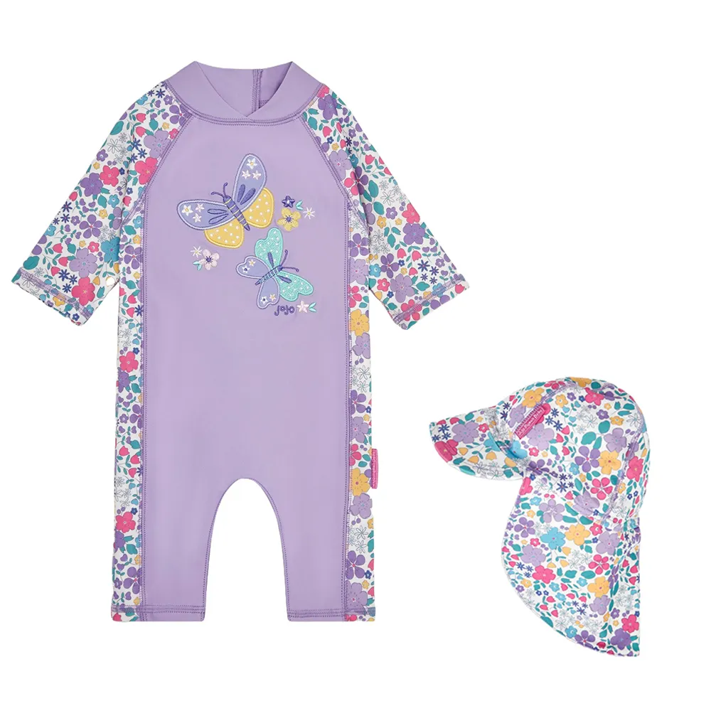 英國 JoJo Maman BeBe 連身式泳裝+防曬護頸遮陽帽_JJG011 歷史價格詳細信息