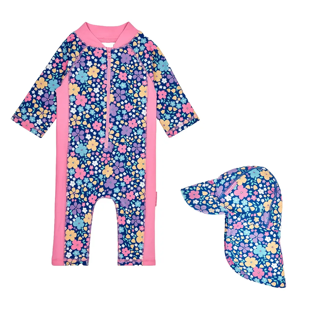 英國 JoJo Maman BeBe 連身式泳裝+防曬護頸遮陽帽_JJG011 歷史價格詳細信息