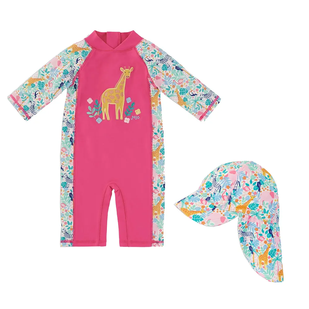 英國 JoJo Maman BeBe 連身式泳裝+防曬護頸遮陽帽_JJG011 歷史價格詳細信息