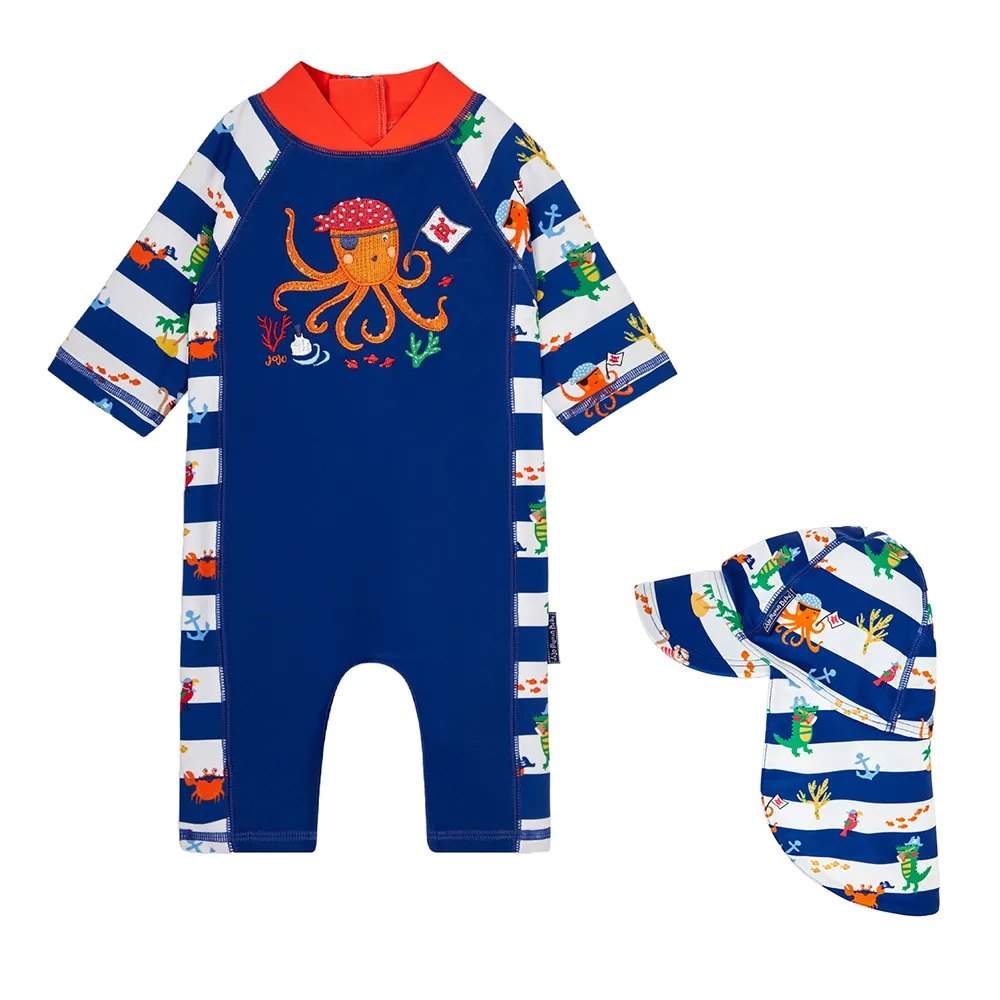 英國 JoJo Maman BeBe 連身式泳裝+防曬護頸遮陽帽_JJG011 歷史價格詳細信息