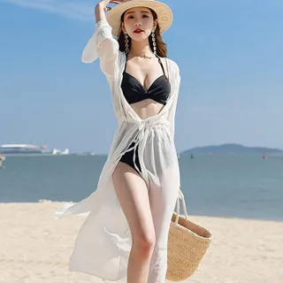 Biki比基尼妮，輕雲長罩衫薄外罩泳衣可內搭比基尼-米白(單外罩) 歷史價格詳細信息