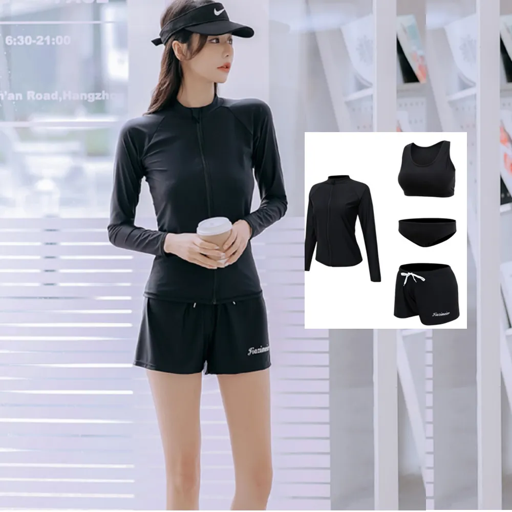 比基尼妮.泳衣超遮肉絕曜黑拉鍊外套防曬遮陽好彈性-單外套 歷史價格詳細信息