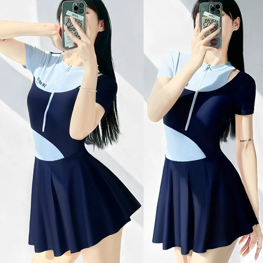 比基尼妮.雙肩學生無袖三件式短褲泳衣泳裝(M-3L) 歷史價格詳細信息