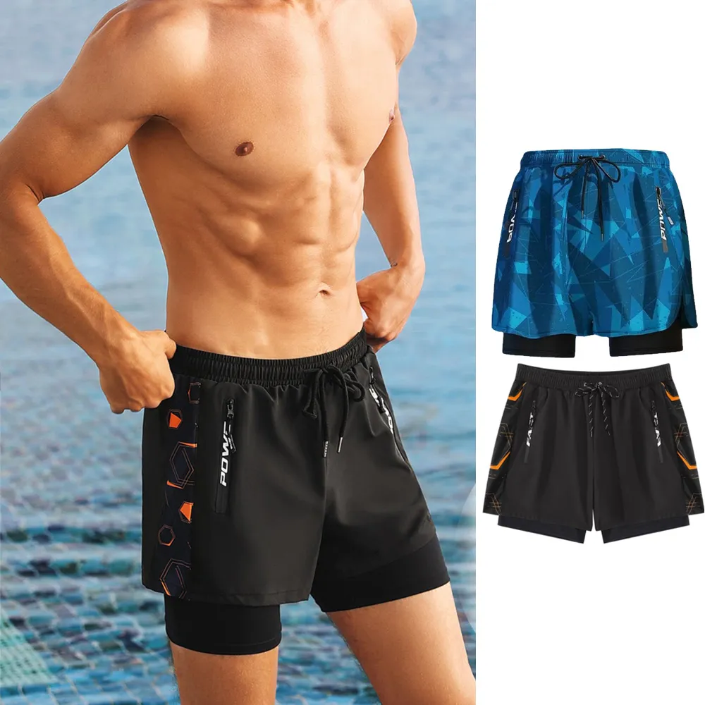 比基尼妮.浪花男泳褲雙層外寬鬆短褲沙灘褲子(L-5L) 歷史價格詳細信息