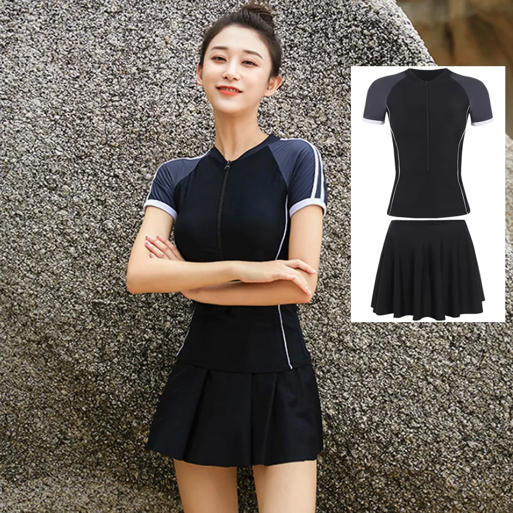 比基尼妮.塔諾拉鍊短袖短裙流線腰二件式(M-3L) 歷史價格詳細信息