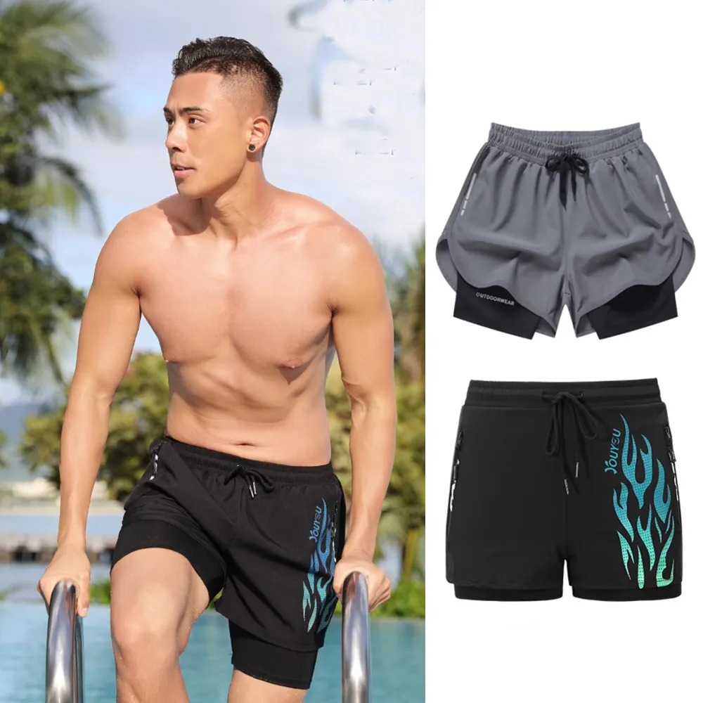 比基尼妮.浪花男泳褲雙層外寬鬆短褲沙灘褲子(L-5L) 歷史價格詳細信息