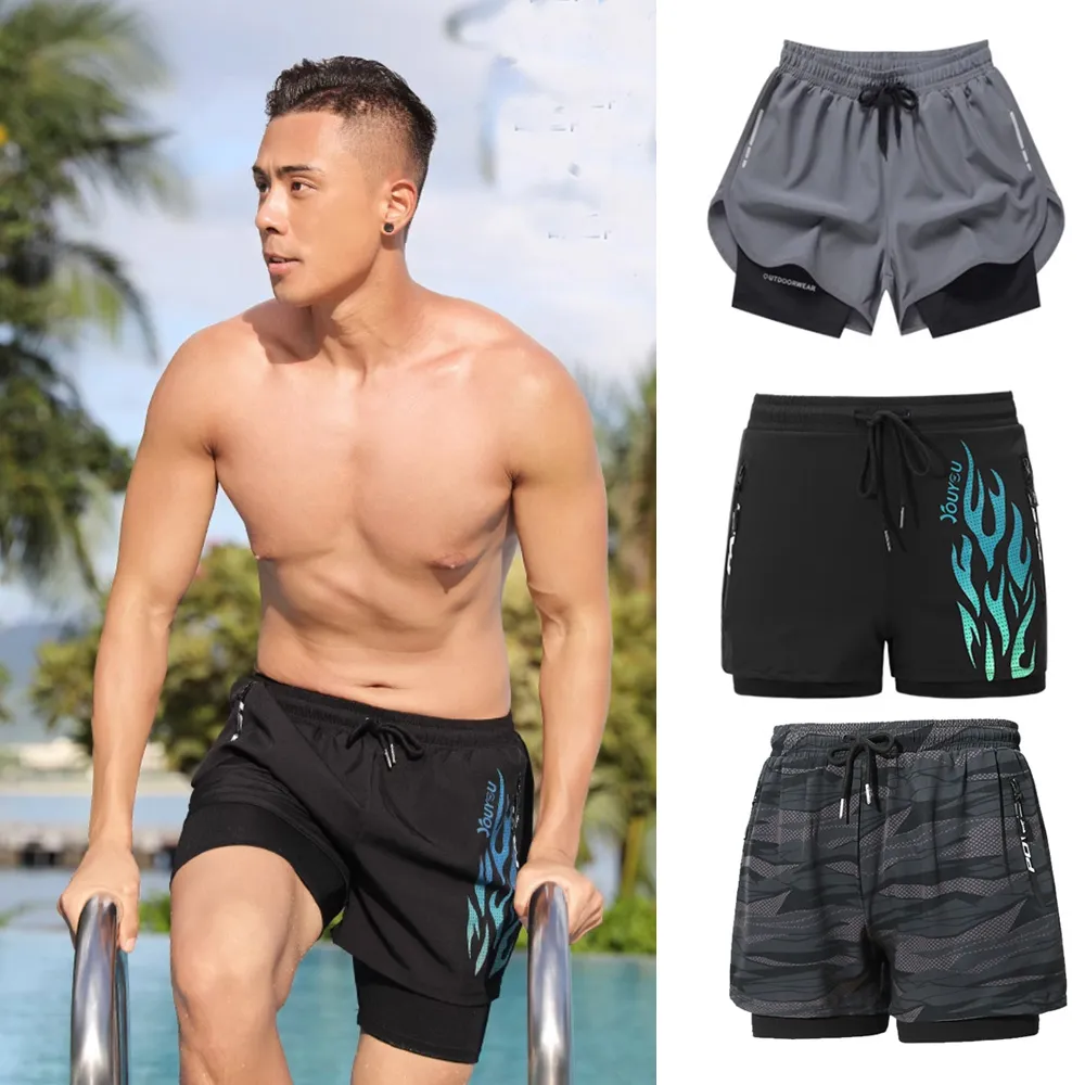 比基尼妮.浪花男泳褲雙層外寬鬆短褲沙灘褲子(L-5L) 歷史價格詳細信息