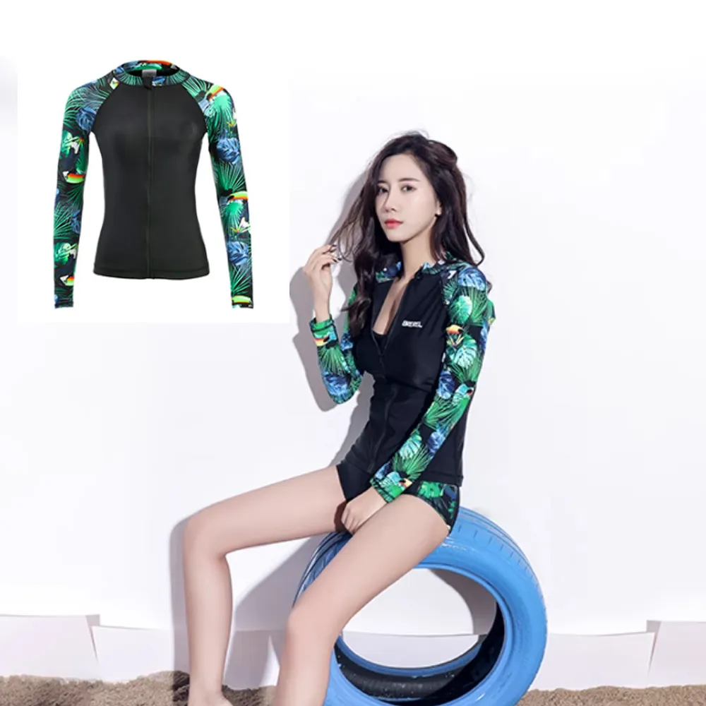 比基尼妮.M-XL拉鍊長袖長褲四件式泳衣南洋綠沖浪衣泳裝 歷史價格詳細信息