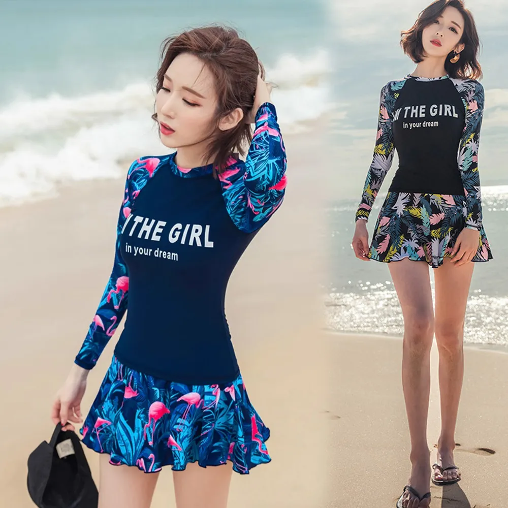 比基尼妮.裕美後拉鍊長袖泳衣花二件式短裙泳裝(M-3L) 歷史價格詳細信息