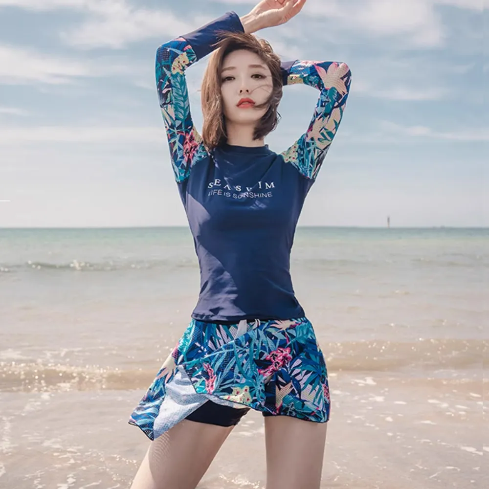 比基尼妮.露丹花長袖泳衣二件式裙泳裝(M-3L) 歷史價格詳細信息