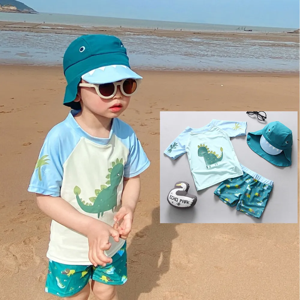 比基尼妮.小龍短袖兒童泳衣三件式小朋友游泳衣(S-3L) 歷史價格詳細信息