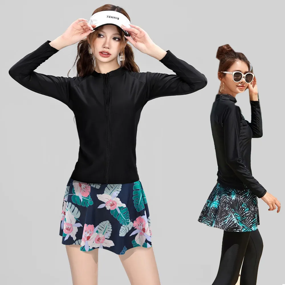 比基尼妮.夏佳外套長袖花短裙四件式泳裝(M-3L) 歷史價格詳細信息