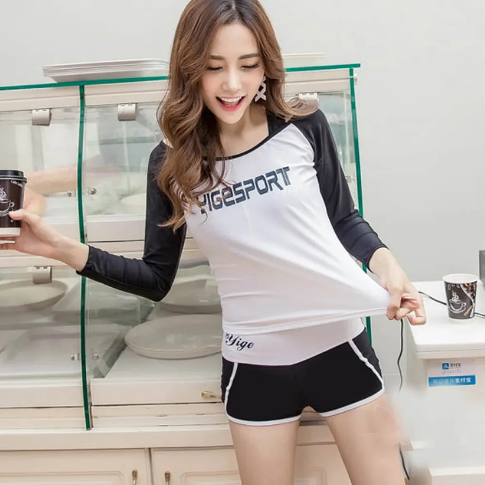 Biki比基尼妮泳衣，黑白泰西短袖泳衣三件式泳衣(M-2XL) 歷史價格詳細信息