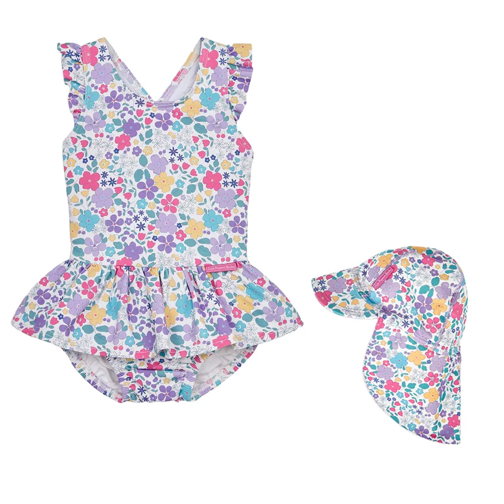 英國 JoJo Maman BeBe 連身式泳裝+防曬護頸遮陽帽_JJG011 歷史價格詳細信息