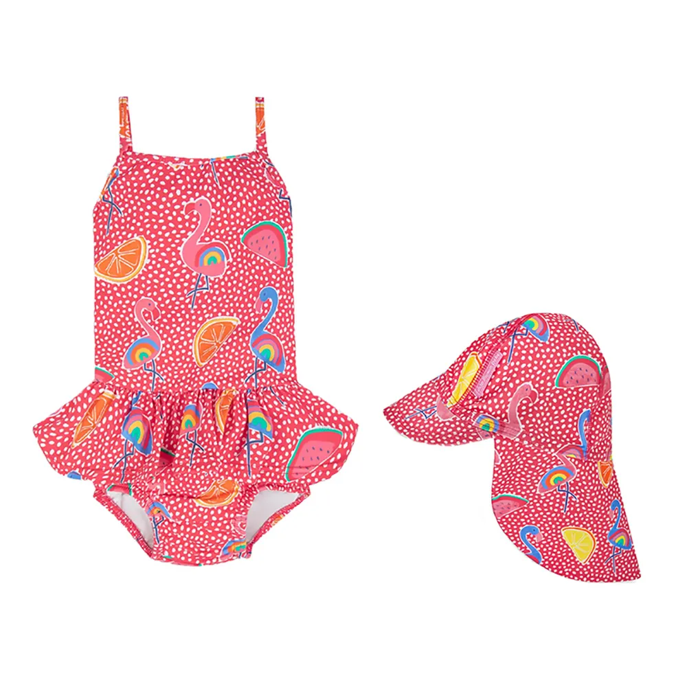 英國 JoJo Maman BeBe 連身式泳裝+防曬護頸遮陽帽_JJG011 歷史價格詳細信息