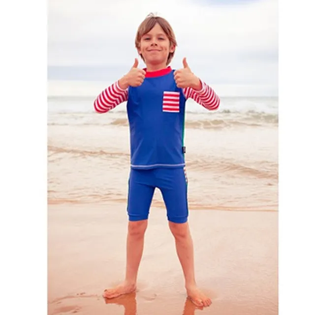 澳洲鴨嘴獸兒童泳衣 防曬長袖上衣+馬褲套組 小男4-8歲  懷舊夏威夷系列 歷史價格詳細信息