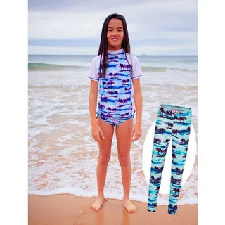 澳洲鴨嘴獸兒童泳衣  防曬短袖上衣+游泳短褲  小女4歲 渦旋紋花 歷史價格詳細信息