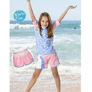 澳洲鴨嘴獸兒童泳衣  防曬短袖上衣+游泳短褲  小女4歲 渦旋紋花 歷史價格詳細信息