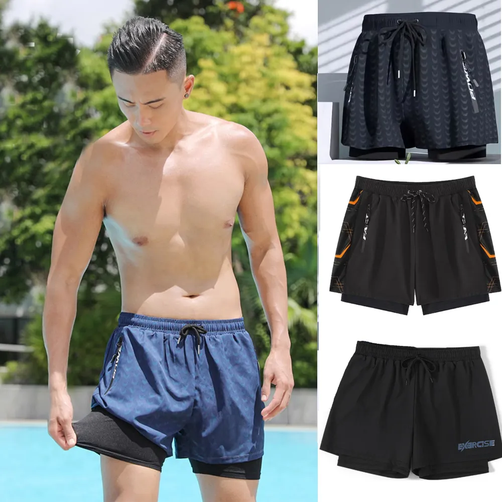 比基尼妮.男泳褲吉帝雙層外寬鬆短褲沙灘褲(L-5L) 歷史價格詳細信息