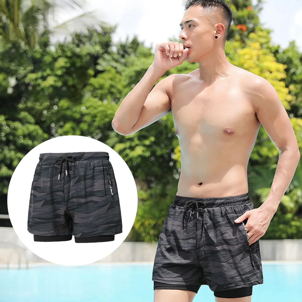 比基尼妮.男泳褲吉帝雙層外寬鬆短褲沙灘褲(L-5L) 歷史價格詳細信息