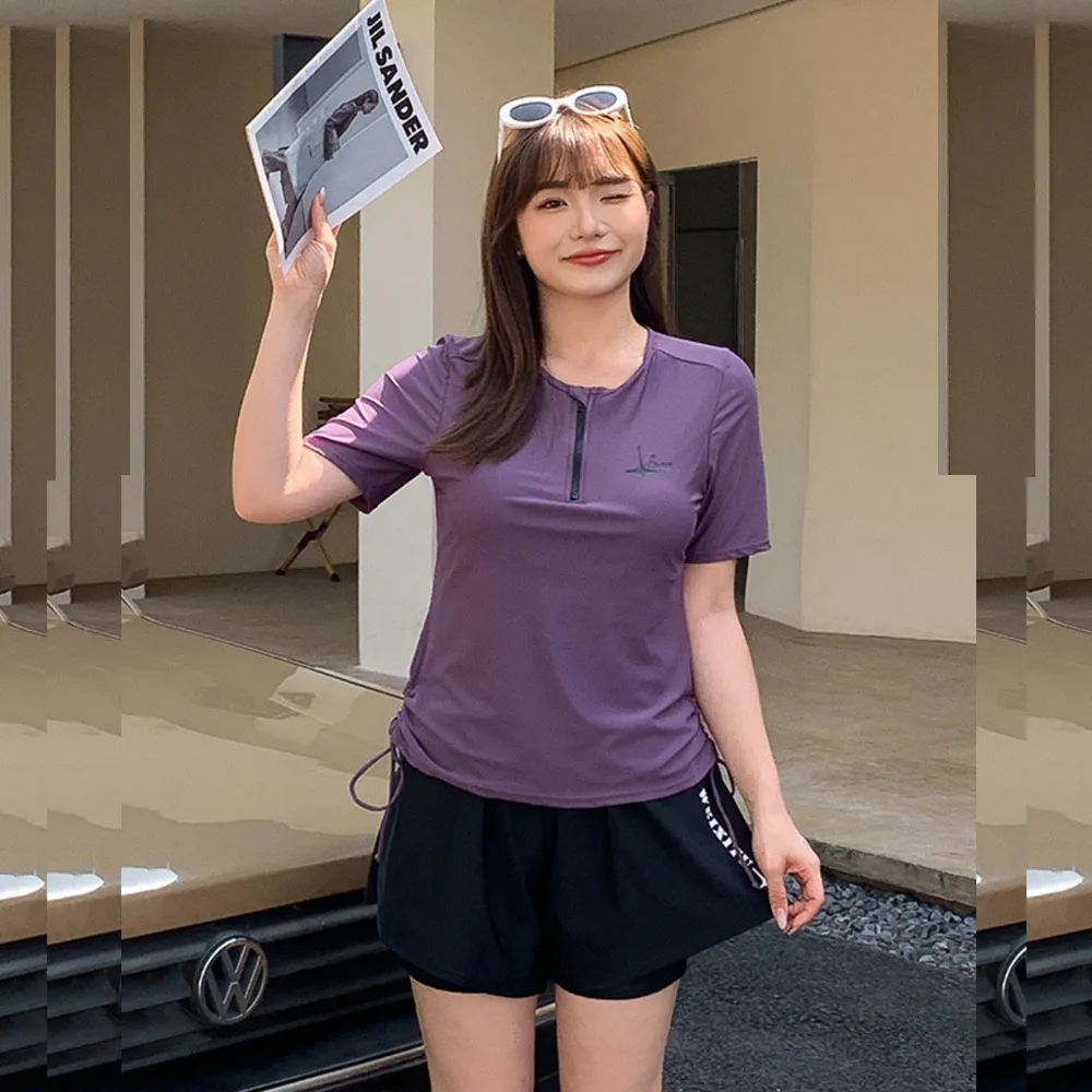 比基尼妮.海瑟學生泳衣短袖短褲二件式泳裝(M-3L) 歷史價格詳細信息