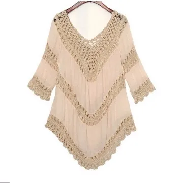 杏色鏤空正肩針織短袖T恤女2024夏季設計感寬松小飛袖冰絲上衣薄-miss木木女裝 歷史價格詳細信息