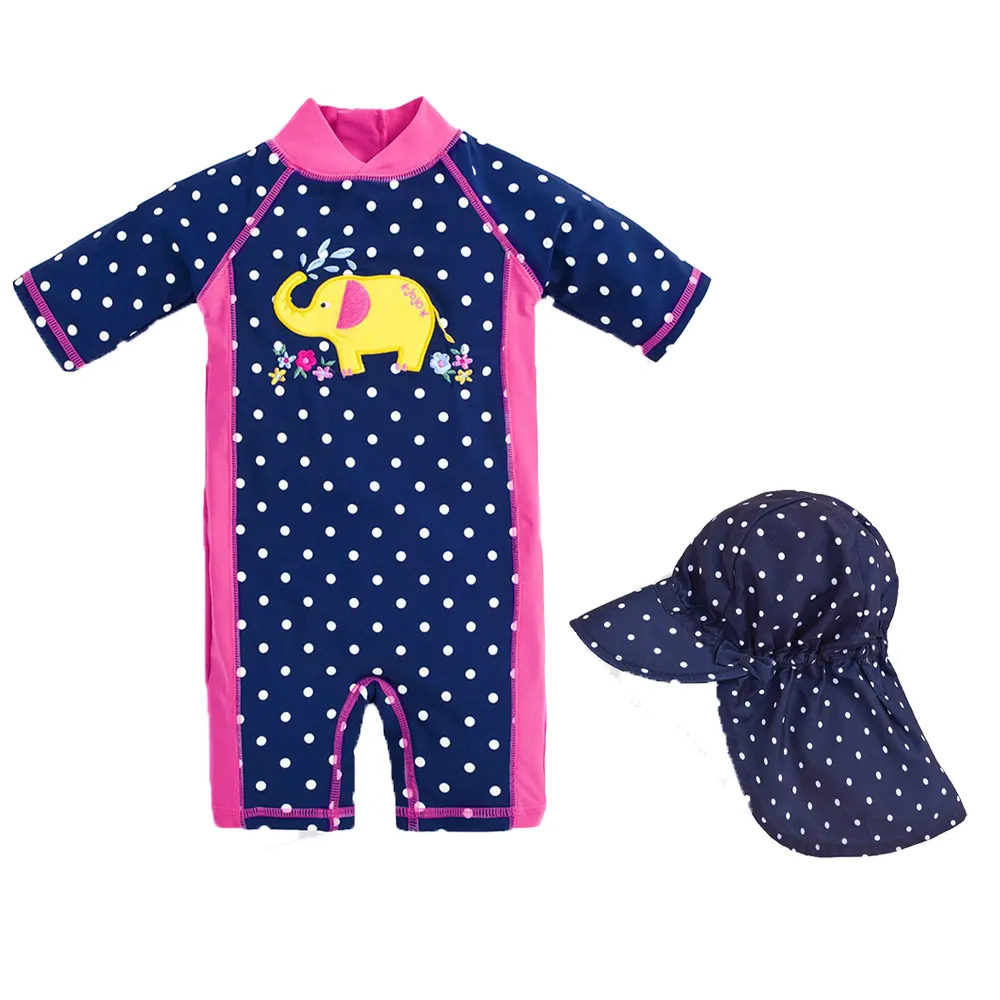 英國 JoJo Maman BeBe 連身式泳裝+防曬護頸遮陽帽_JJG011 歷史價格詳細信息