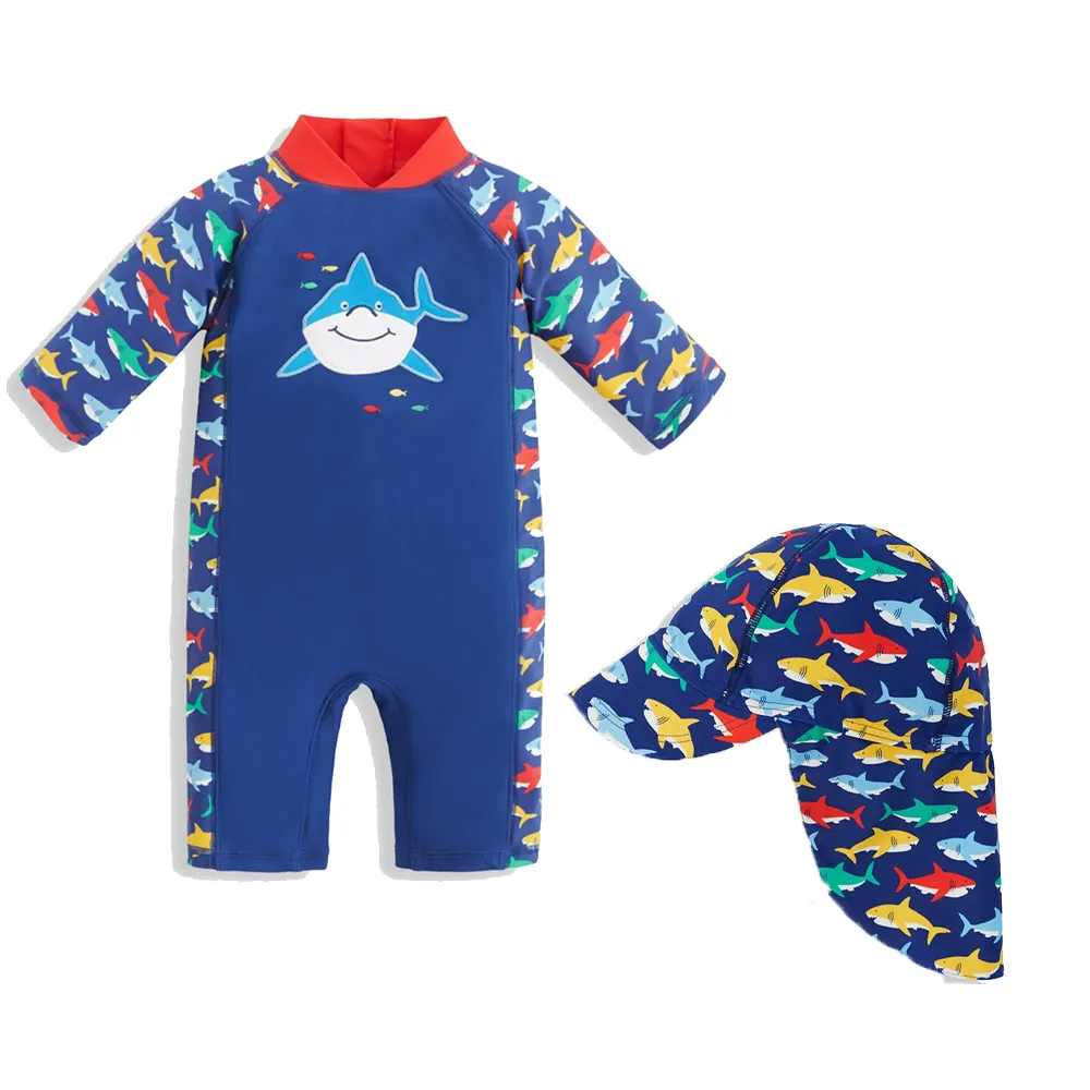 英國 JoJo Maman BeBe 連身式泳裝+防曬護頸遮陽帽_JJG011 歷史價格詳細信息