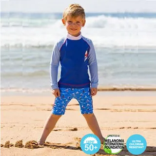 澳洲鴨嘴獸兒童泳衣 防曬長袖上衣+馬褲套組 小男4-8歲  懷舊夏威夷系列 歷史價格詳細信息