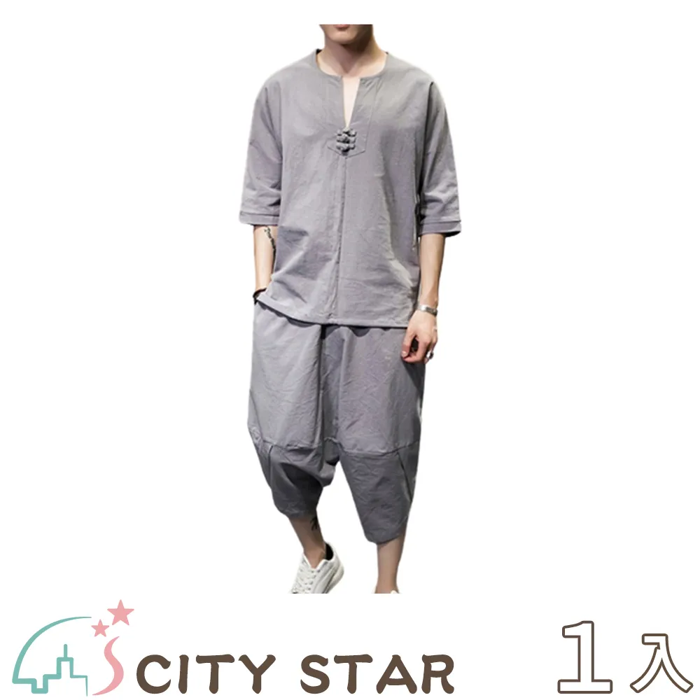 【CITY STAR】古風棉麻男款休閒套裝4色(短袖+七分褲)-2入 歷史價格詳細信息