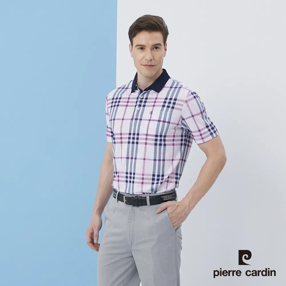 【pierre cardin 皮爾卡登】 男裝網眼印大定位格短袖POLO衫-藍色 (5217272-37) 歷史價格詳細信息