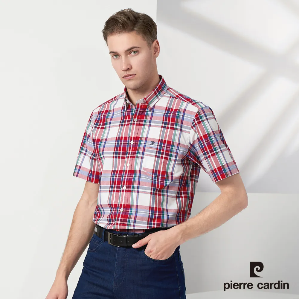 【pierre cardin 皮爾卡登】男款 純棉格紋短袖襯衫-紅色 (5237169-75) 歷史價格詳細信息