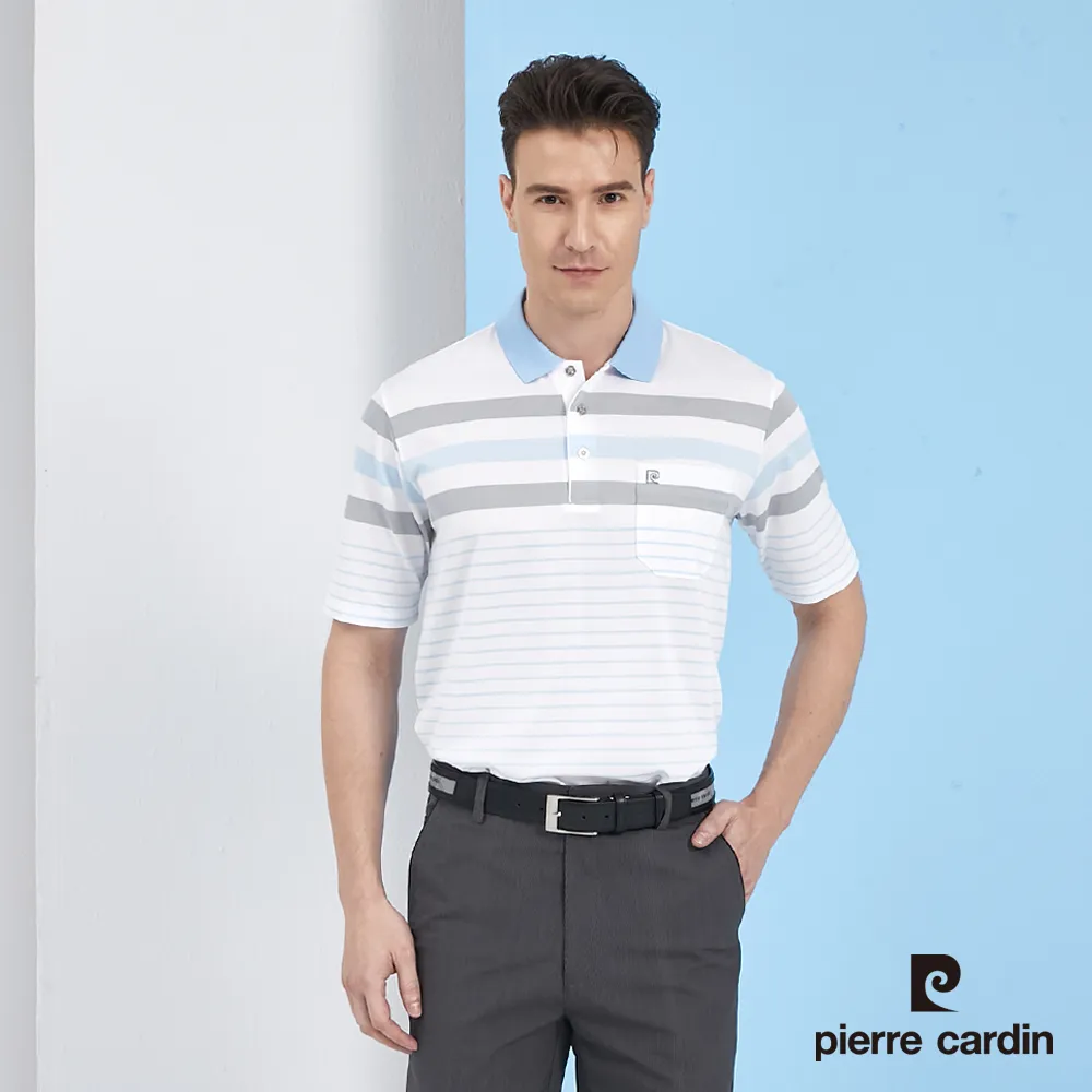 【pierre cardin 皮爾卡登】 男裝定位橫條短袖POLO衫-水藍色 (5217260-35) 歷史價格詳細信息