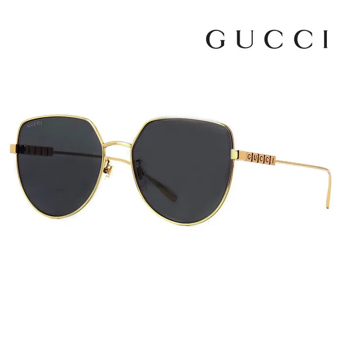 【Gucci】古馳 GG1435SA 001 58mm 大鏡面 造型款太陽眼鏡 不規則框墨鏡 灰色鏡片/金框 歷史價格詳細信息