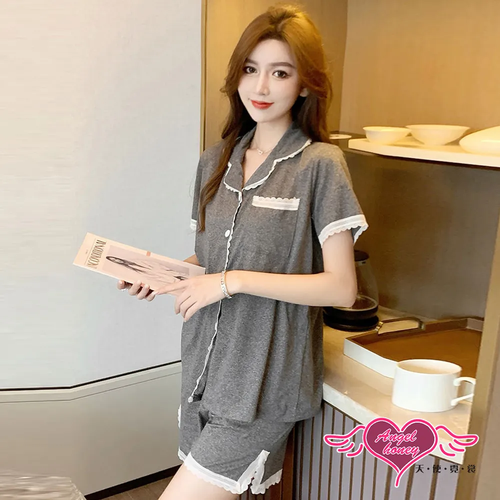 短袖居家休閒睡衣 帥氣甜心 襯衫式二件式睡衣 休閒居家服 (白色F) AngelHoney天使霓裳 歷史價格詳細信息