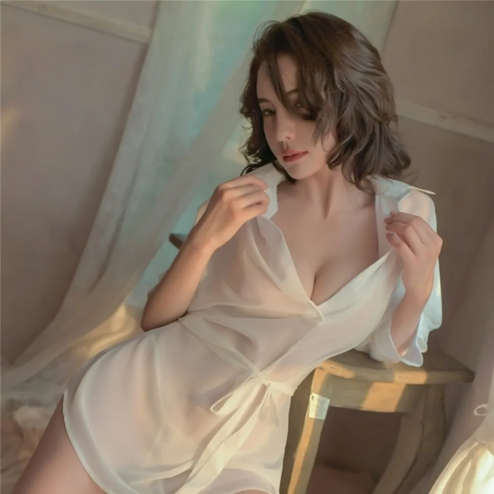 《女人香》男友襯衫 居家雪紡透視性感薄紗睡衣-白 歷史價格詳細信息